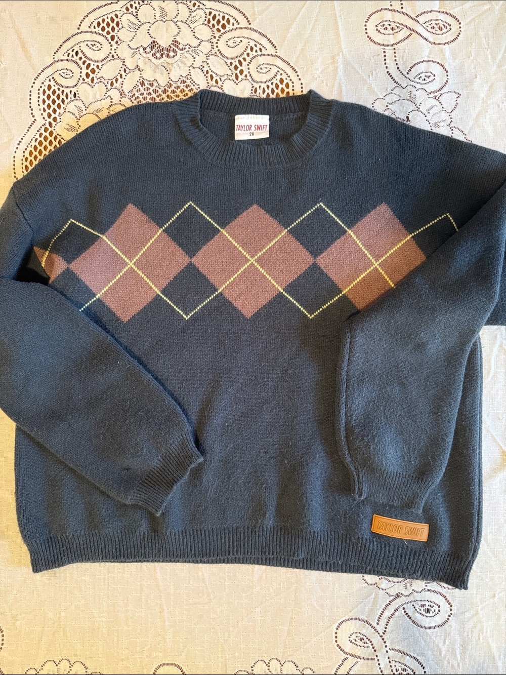 Taylor Swift Navy Crewneck Sweater with Argyle
